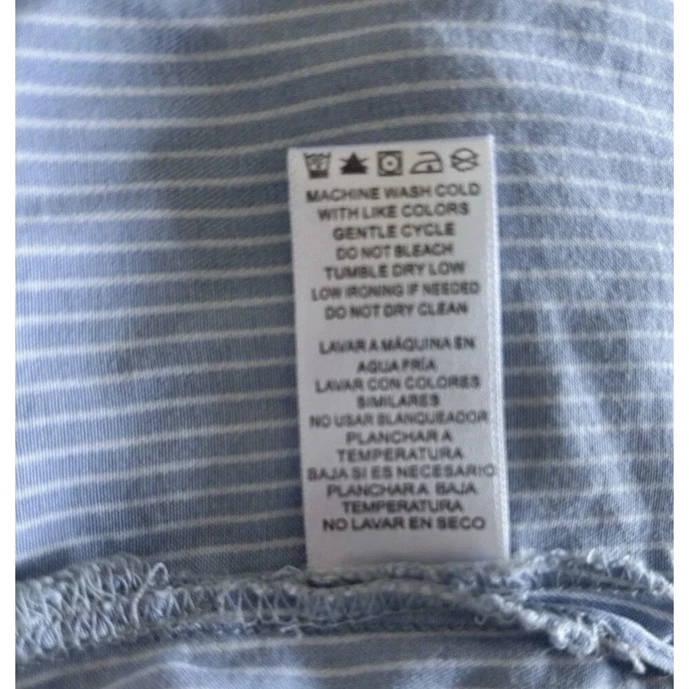 Billy T Women's Blue White Stripe Chambray Ombré Button-Up Tie Back Shirt Medium
